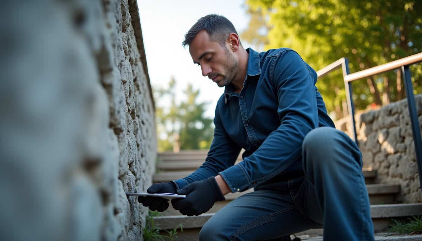 Technicien effectuant un entretien de routine sur un monte-escalier à Quincieux