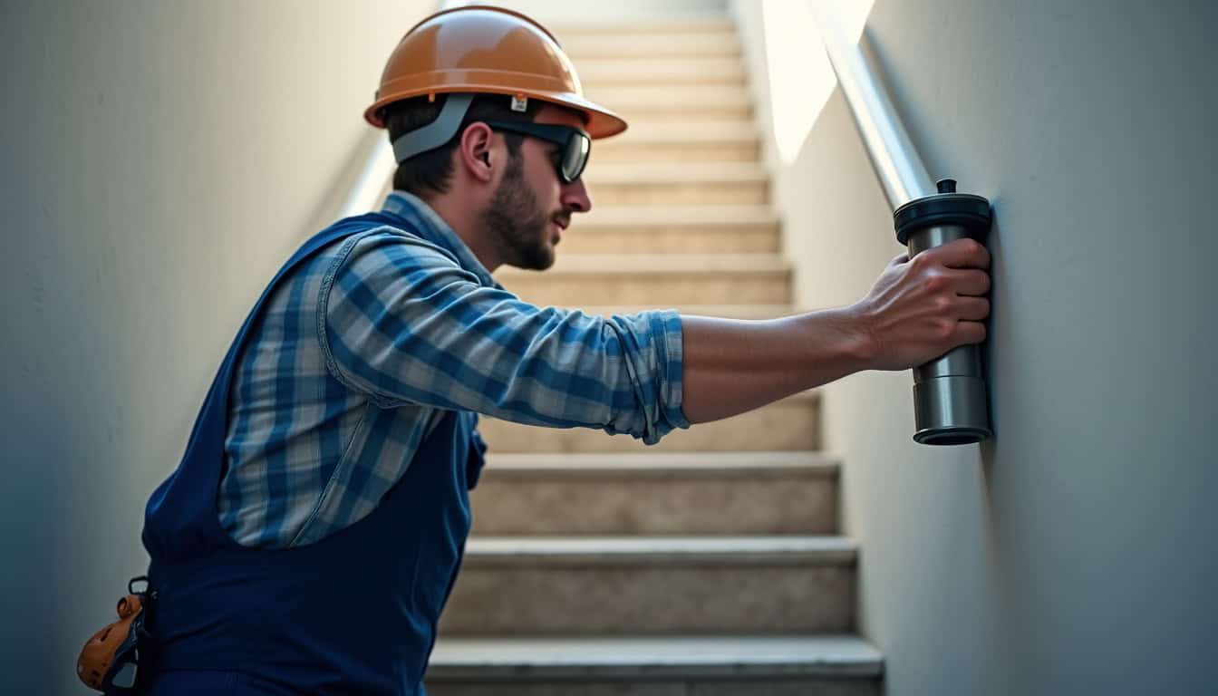 Technicien effectuant une maintenance sur un monte-escalier à Cormontreuil