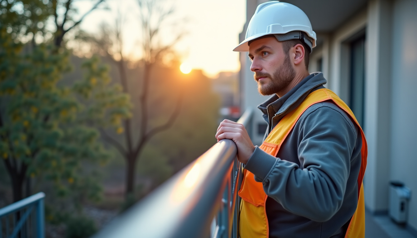 Technicien en train de mesurer les marches d