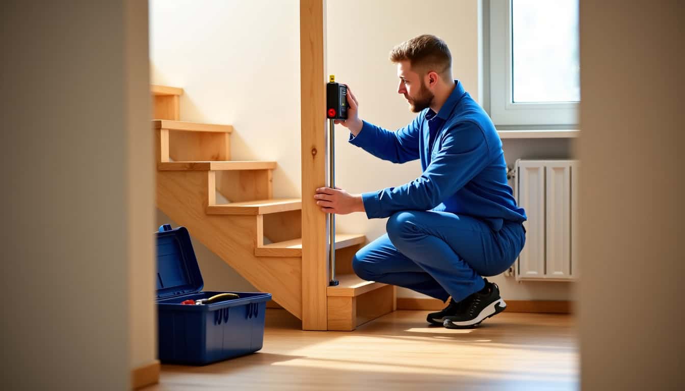 Technicien en train de mesurer un escalier à Blaesheim pour une installation sur mesure