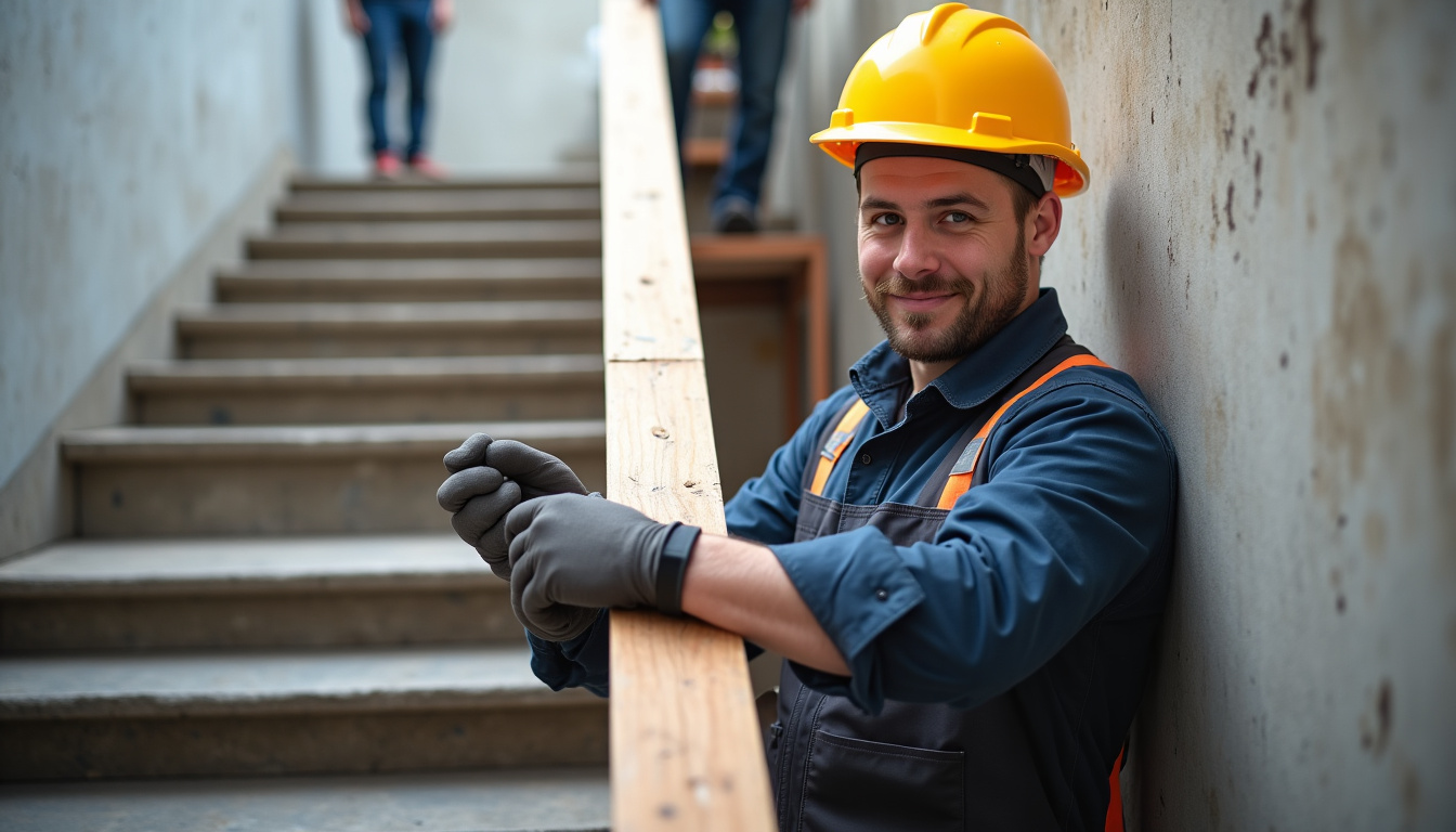 Technicien en train de mesurer un escalier à domicile à La Plagne Tarentaise