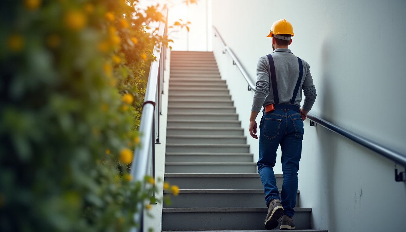 Technicien en train de mesurer un escalier à Poitiers pour l
