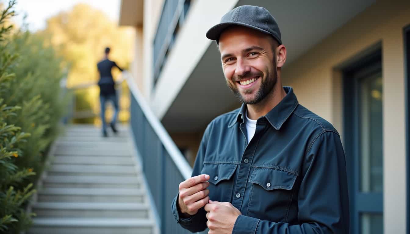 Technicien en train de mesurer un escalier à Saint-Chéron pour l