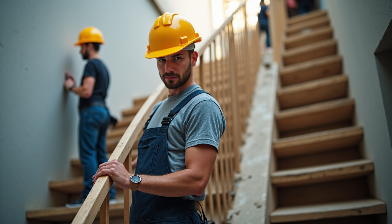 Technicien en train de mesurer un escalier pour l