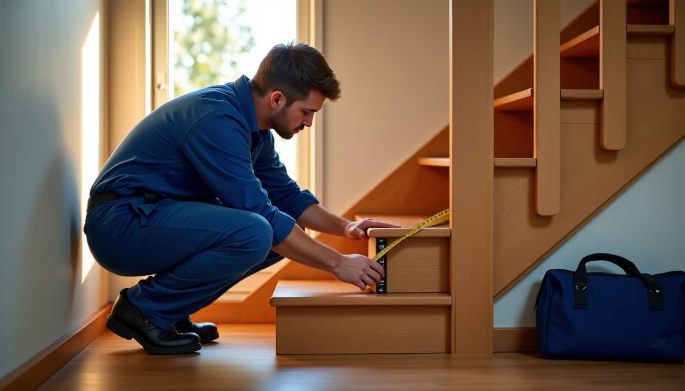 Technicien en train de mesurer un escalier pour l