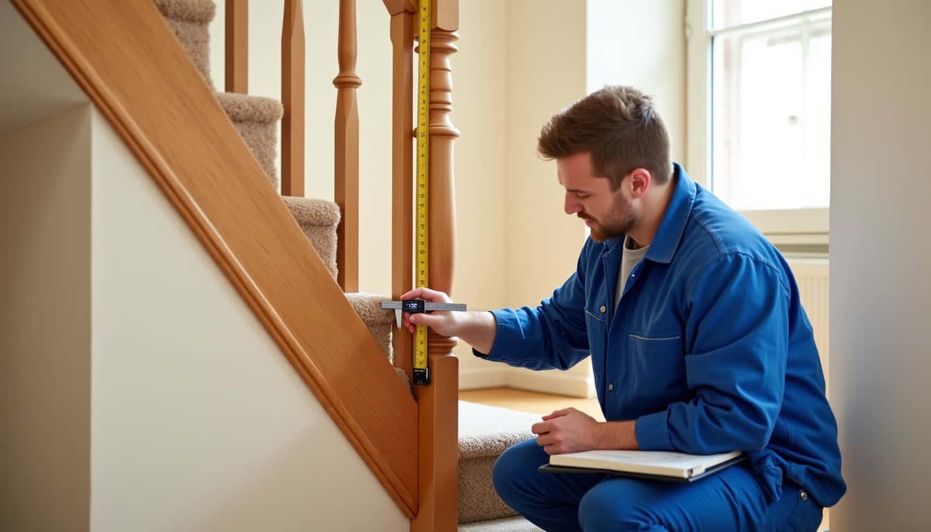Technicien en train de mesurer un escalier pour un devis à Gensac-la-Pallue