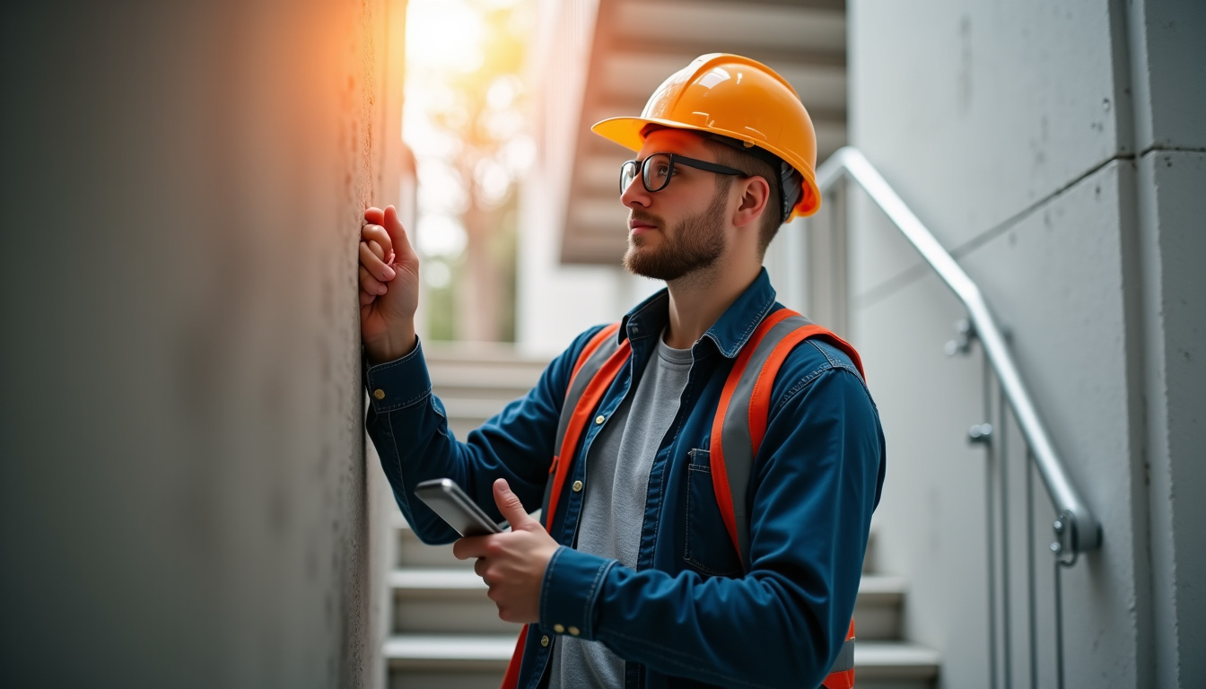 Technicien en train de mesurer un escalier pour un devis personnalisé à Solliès-Pont