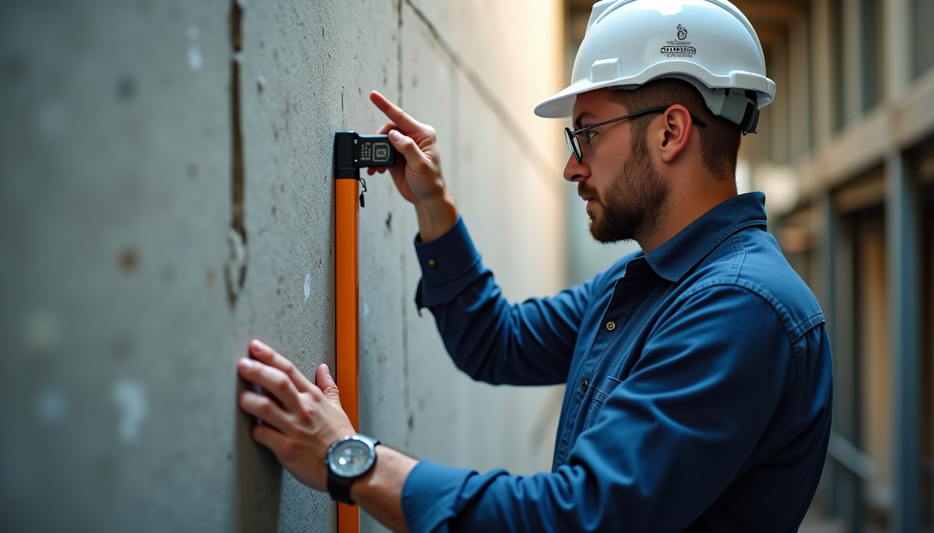 Technicien en train de mesurer un escalier pour un monte-escalier à Fraize