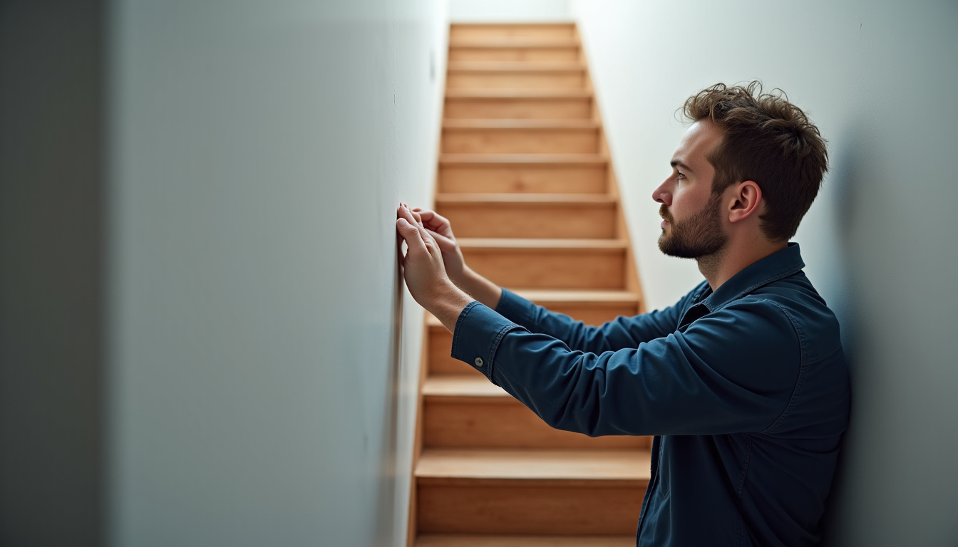 Technicien en train de mesurer un escalier pour une installation à Alleins