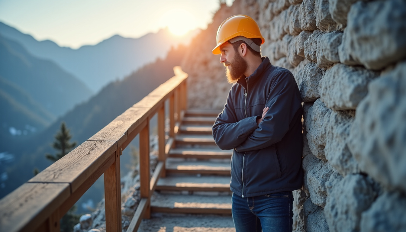 Technicien en train de mesurer un escalier pour une installation de monte-escalier à Tignes