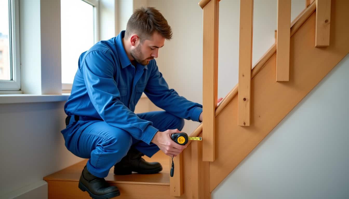 Technicien en train de prendre les mesures d’un escalier à Pont-à-Marcq