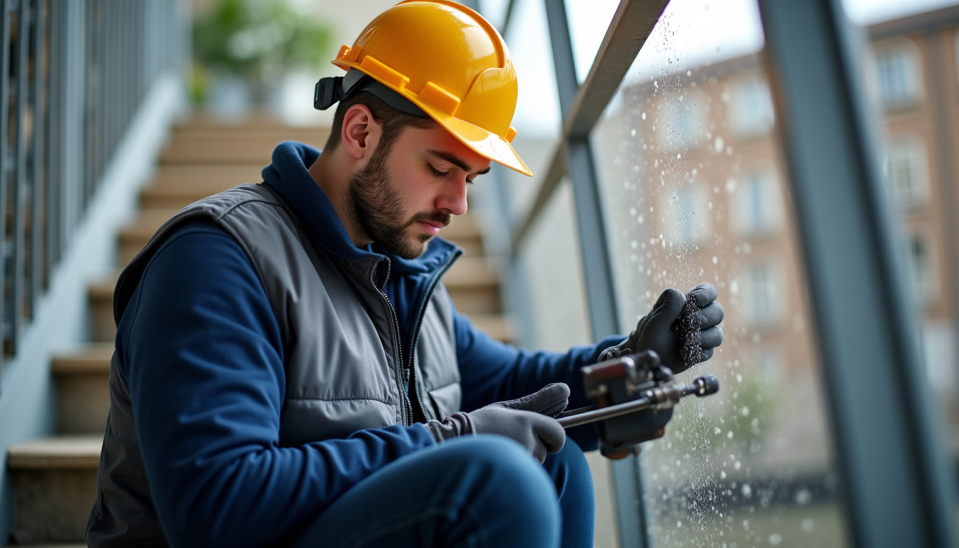 Technicien en train de procéder à l’entretien d’un monte-escalier à Romagny Fontenay