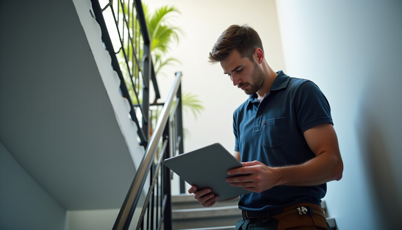 Technicien en train de remettre un devis pour un monte-escalier à Saint-Jean-en-Royans