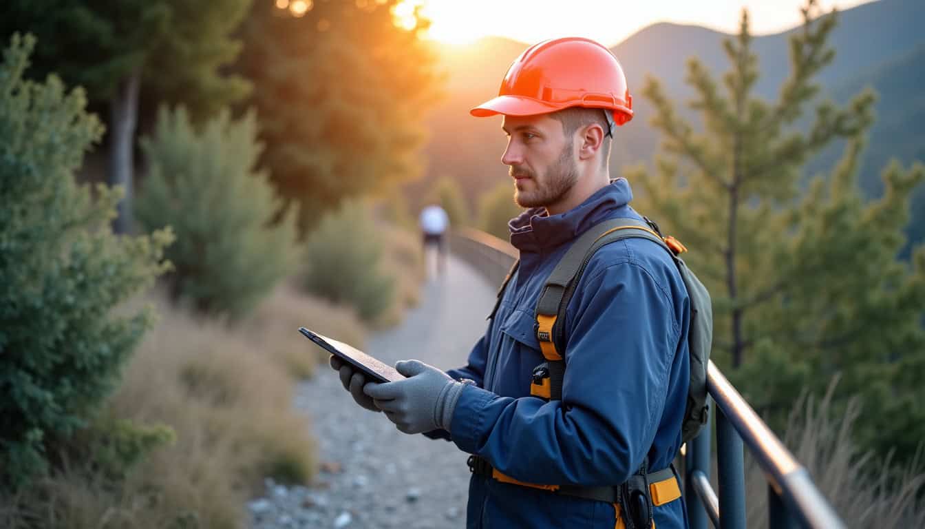 Technicien en train de vérifier le fonctionnement d’un monte-escalier lors d’une visite d’entretien à Les Vallées de la Vanne