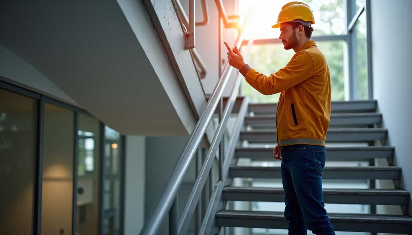 Technicien en train de vérifier un monte-escalier à Chaingy lors d