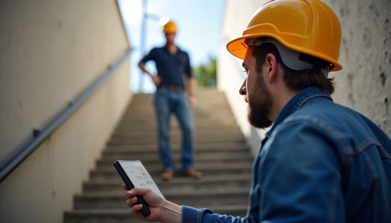 Technicien en train de vérifier un monte-escalier à Saint-Médard-d