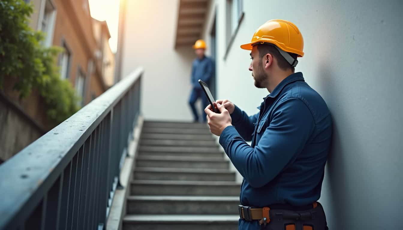 Technicien en train de vérifier un monte-escalier après installation à Falaise