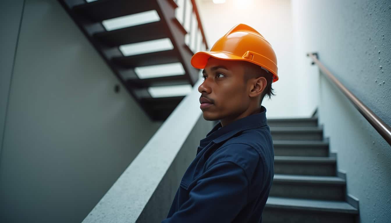 Technicien en train de vérifier un monte-escalier lors d
