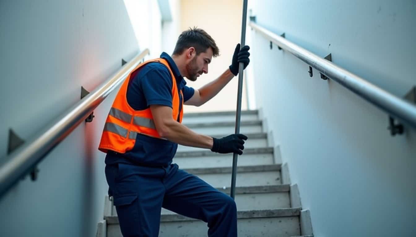 Technicien en train d’effectuer un entretien sur un monte-escalier à Saint-Blaise-du-Buis