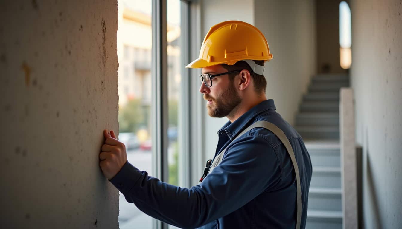 Technicien en train d’installer un monte-escalier à Baron dans une maison ancienne