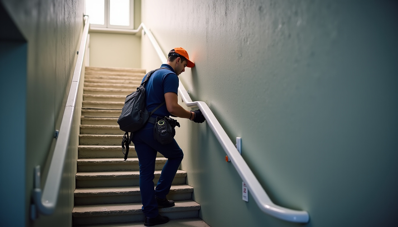 Technicien en train d’installer un monte-escalier à Dzaoudzi