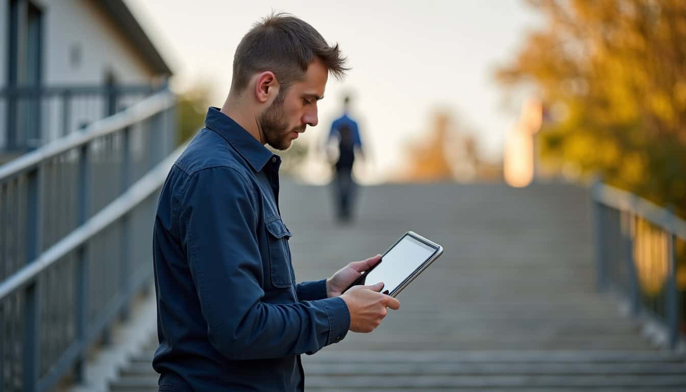 Technicien en train d’installer un monte-escalier à Nercillac