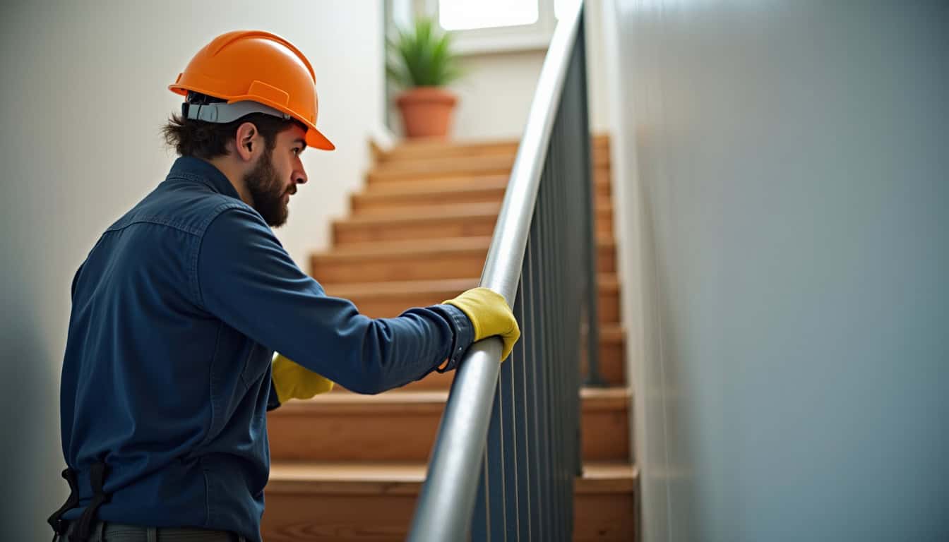 Technicien en train d’installer un monte-escalier dans une maison à Amou
