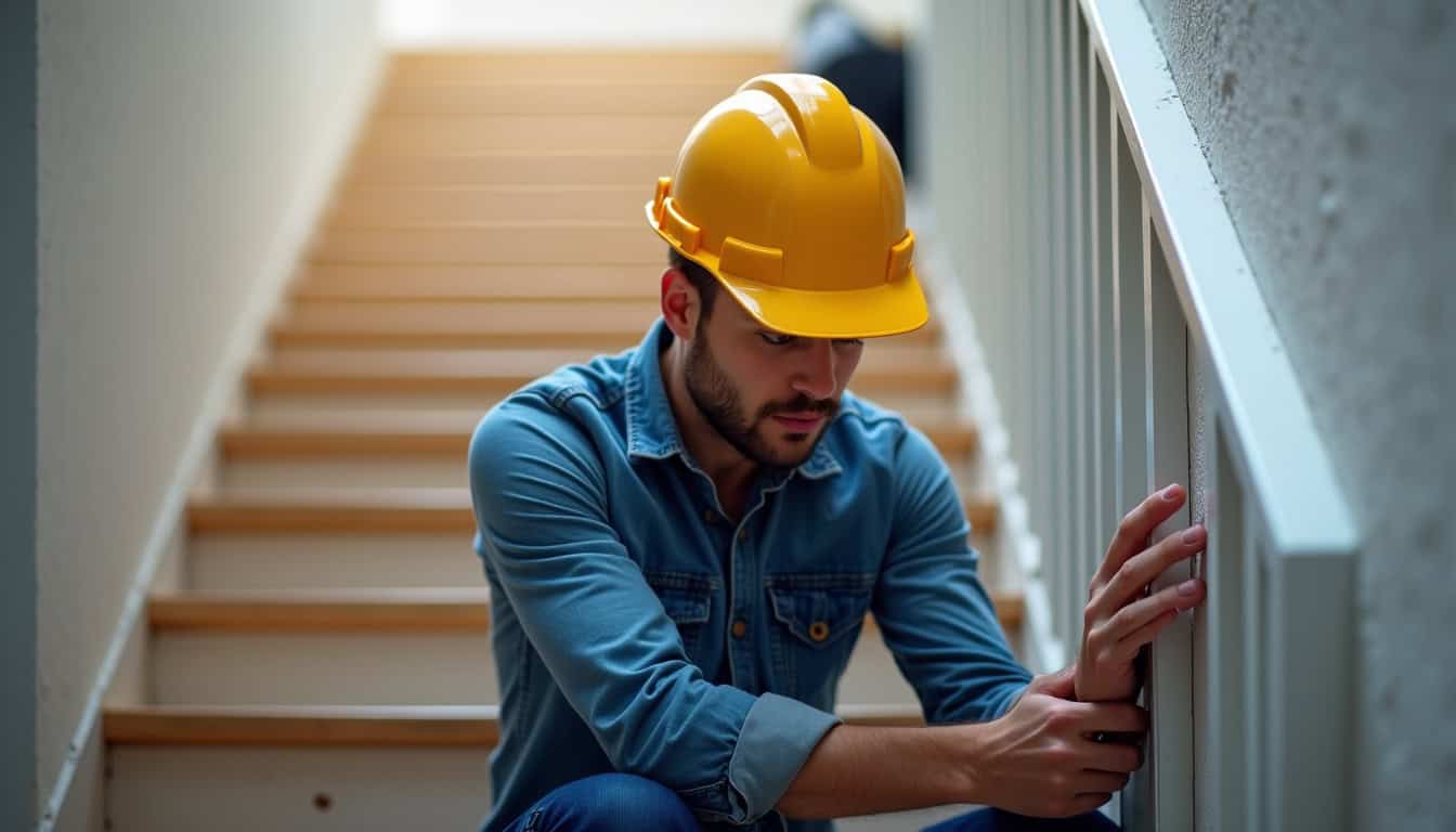 Technicien en train d’installer un monte-escalier dans une maison à Aubry-du-Hainaut