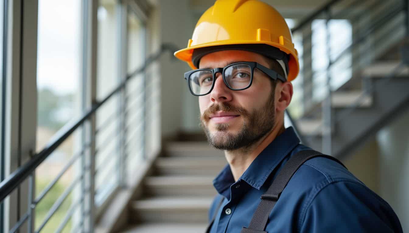 Technicien en train d’installer un monte-escalier dans une maison à Deauville