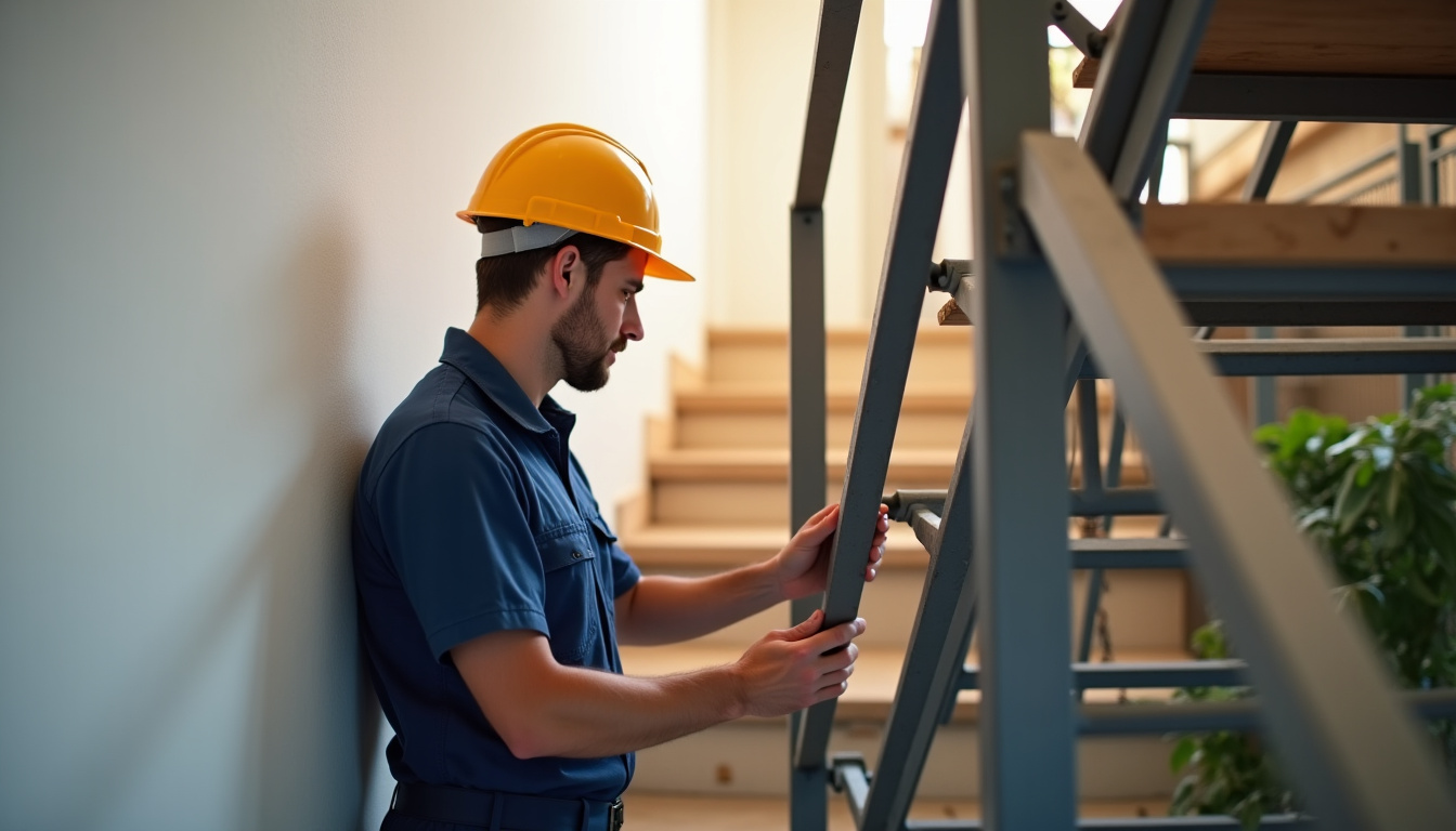Technicien en train d’installer un monte-escalier dans une maison à Margaux-Cantenac