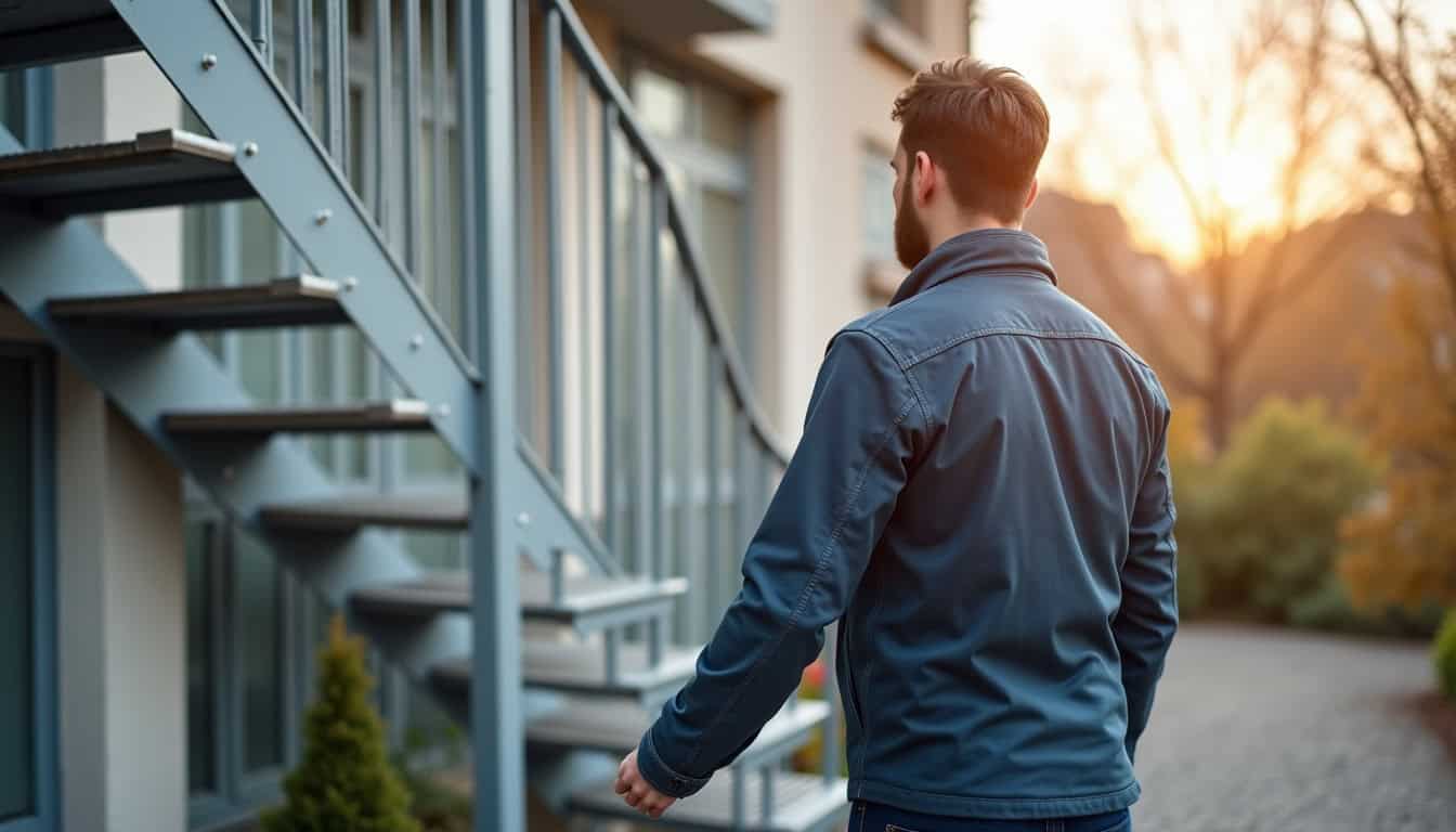 Technicien en train d’installer un monte-escalier tournant dans une maison à Plaintel