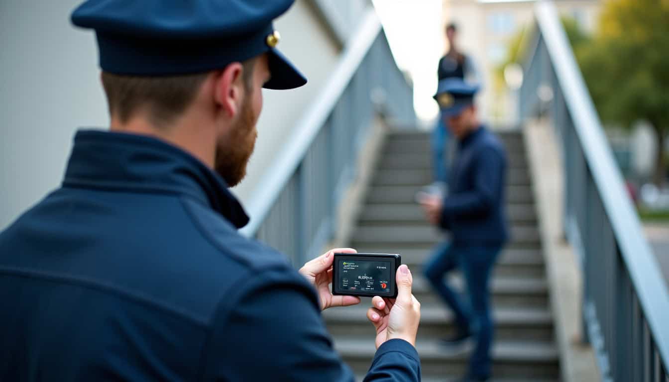 Technicien en uniforme vérifie les commandes et les capteurs de sécurité d