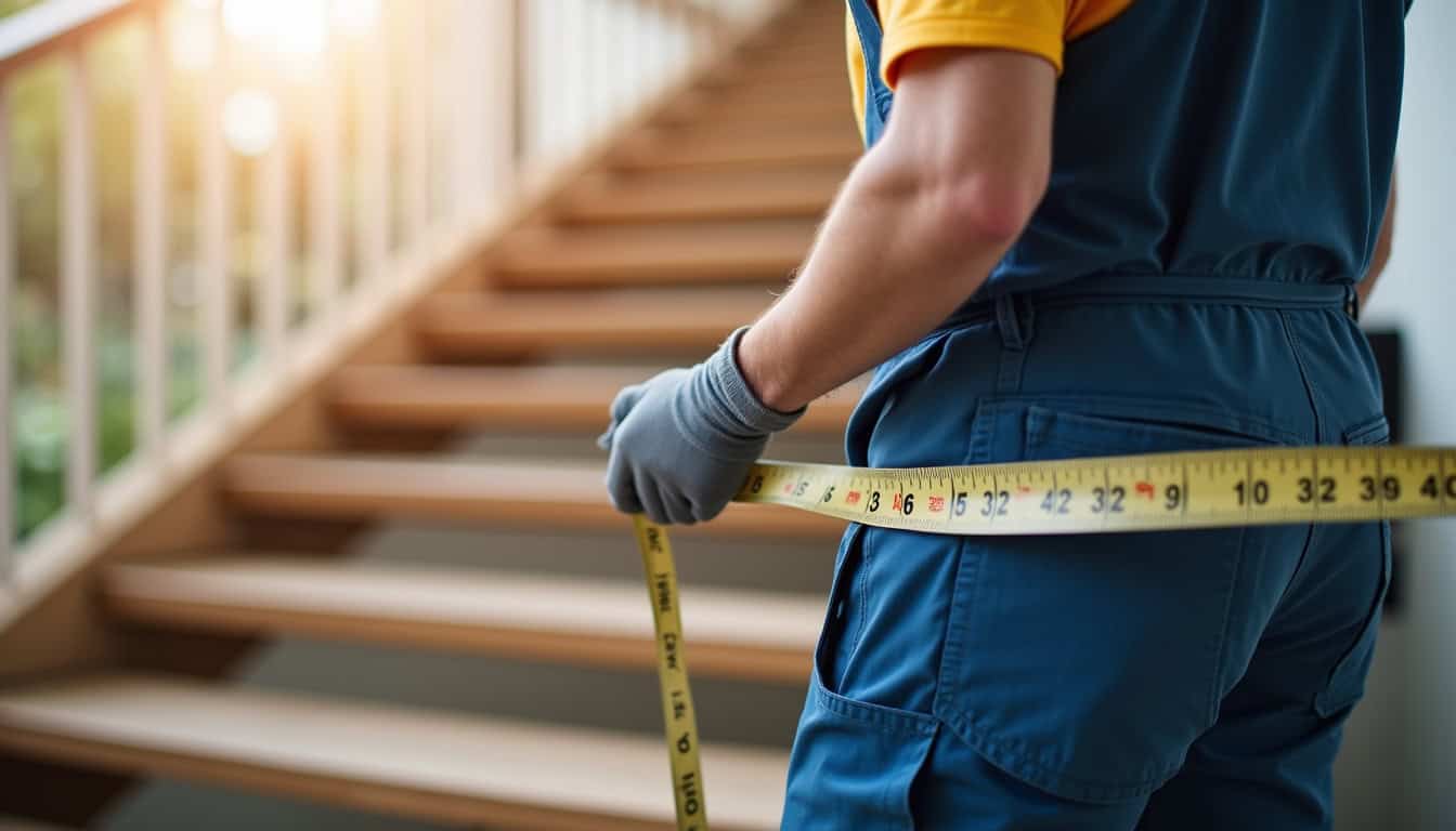 Technicien prenant des mesures pour un monte-escalier à Maignelay-Montigny
