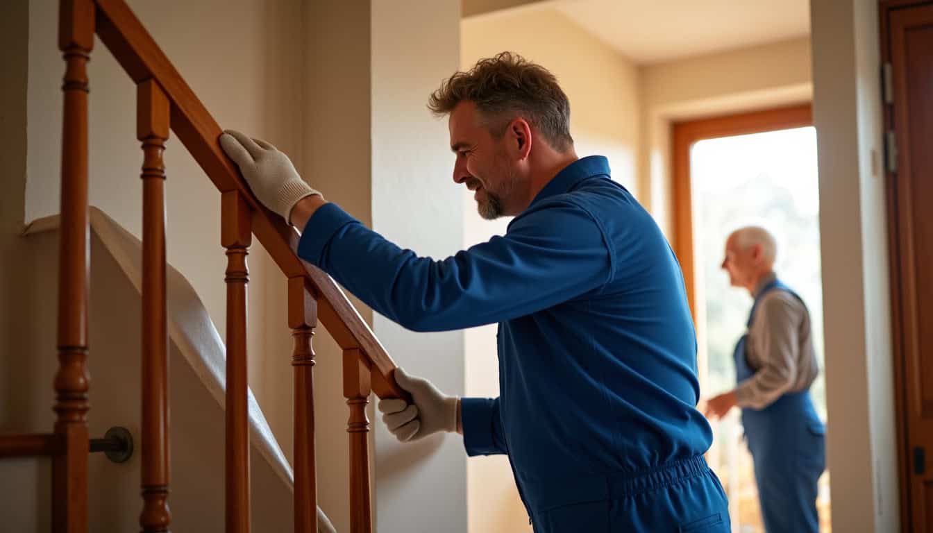 Technicien professionnel installant un monte-escalier à Gensac-la-Pallue