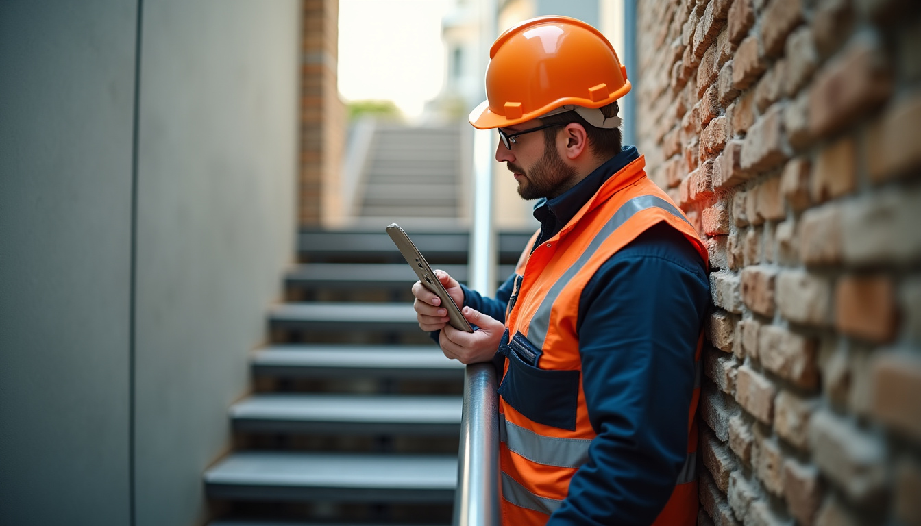 Technicien réalisant une visite technique pour un monte-escalier à Bousies