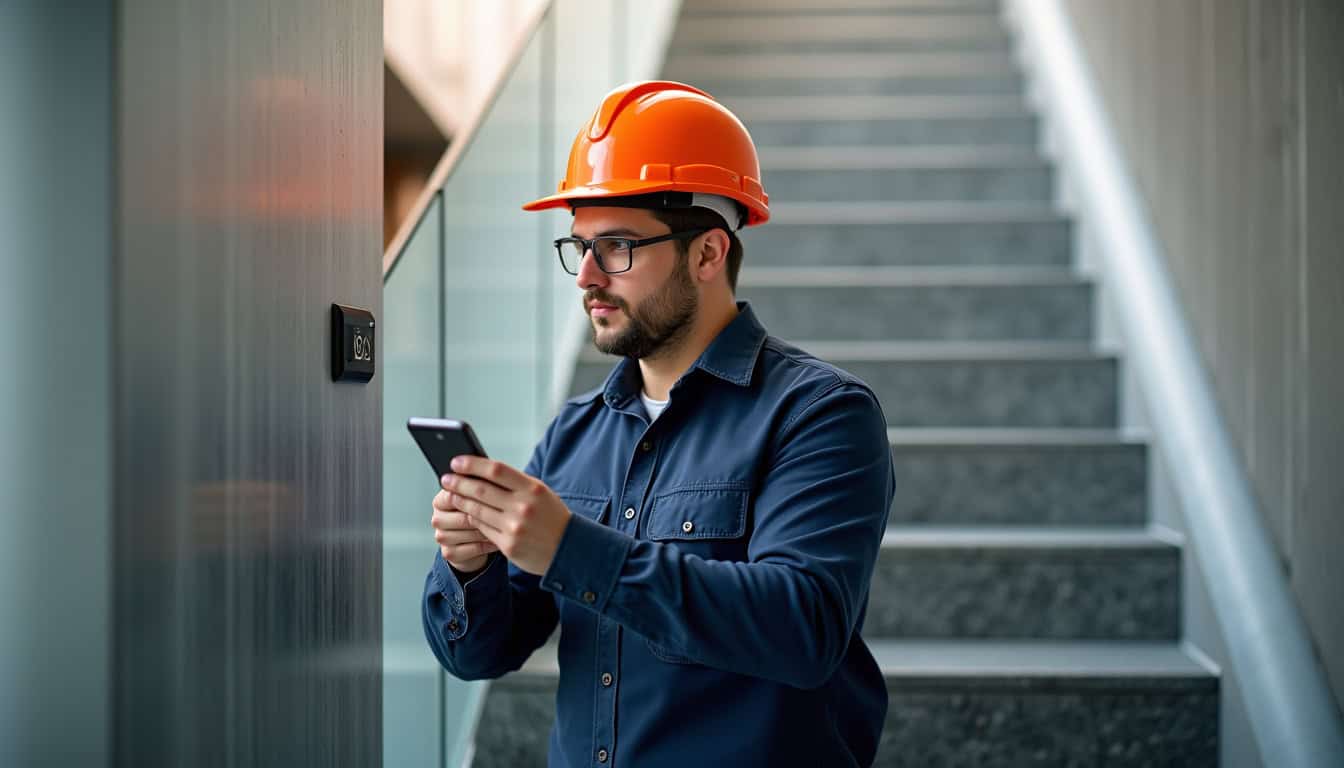 Technicien spécialisé en monte-escalier à Yutz en train de vérifier un appareil