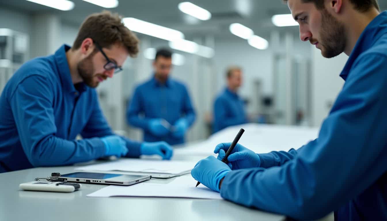 Techniciens en train d