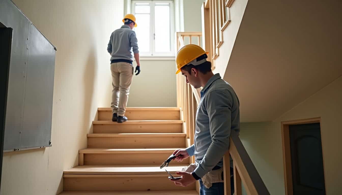 Un technicien qualifié en train de mesurer un escalier à Ambès pour une installation sur mesure