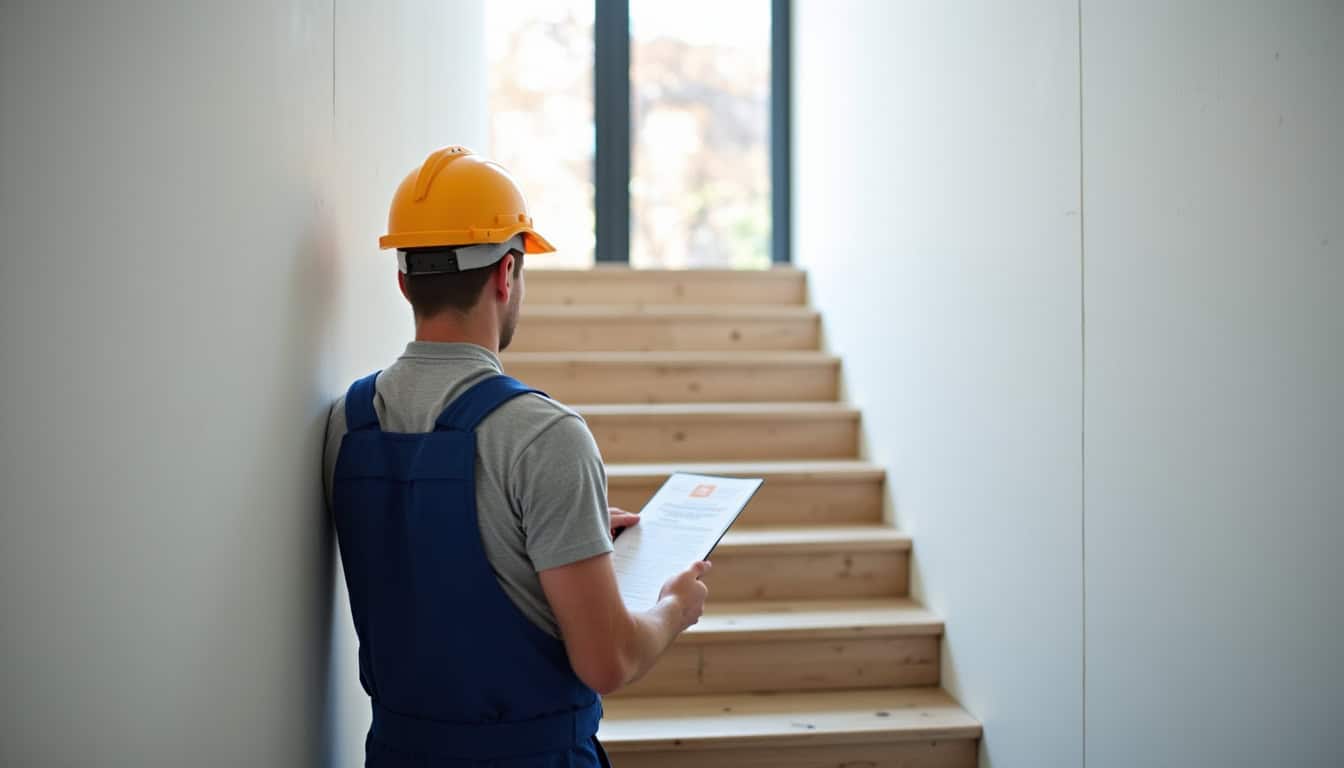 Un technicien remet un devis pour un monte-escalier à un client à La Roque-d