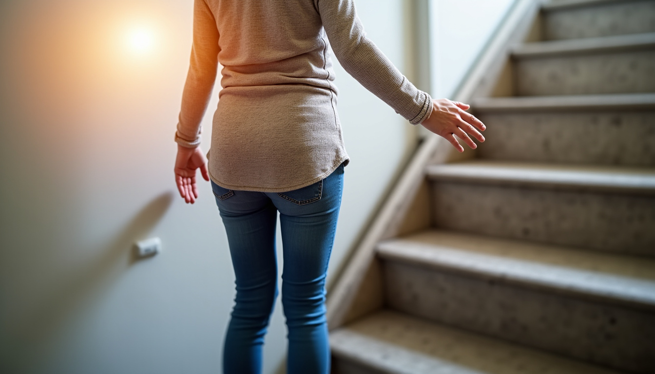 Une personne âgée utilisant son monte-escalier en toute sécurité à Harly, avec ceinture attachée et mains sur les accoudoirs