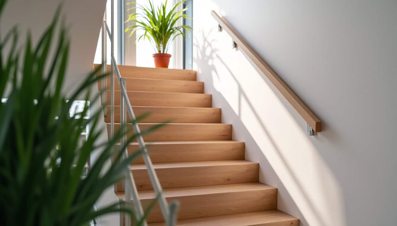 Vue finale de l’installation d’un monte-escalier dans une maison à Wavrans-sur-l’Aa