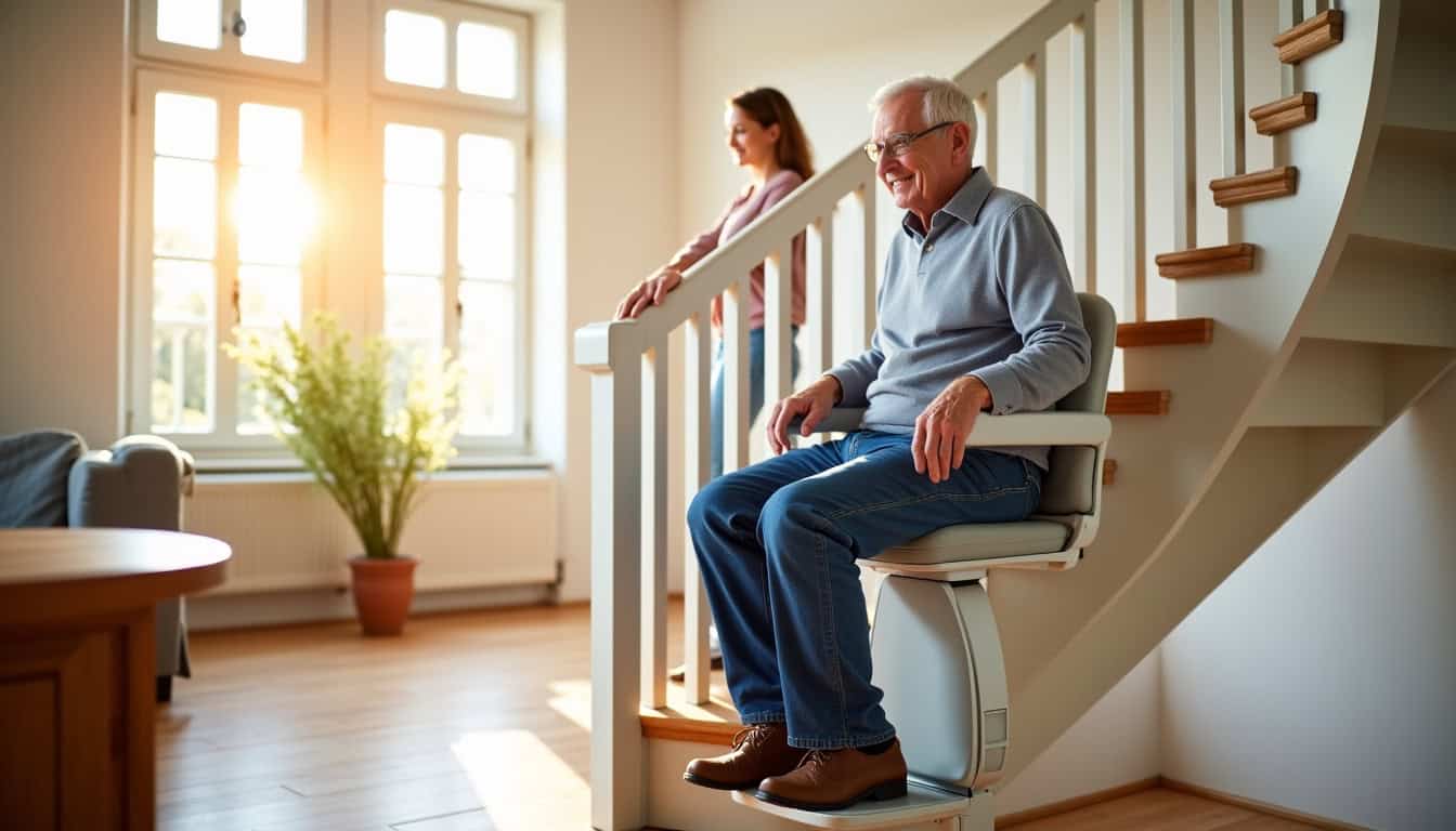 Comparaison avant et après l’installation d’un monte-escalier tournant à Fleury-sur-Orne