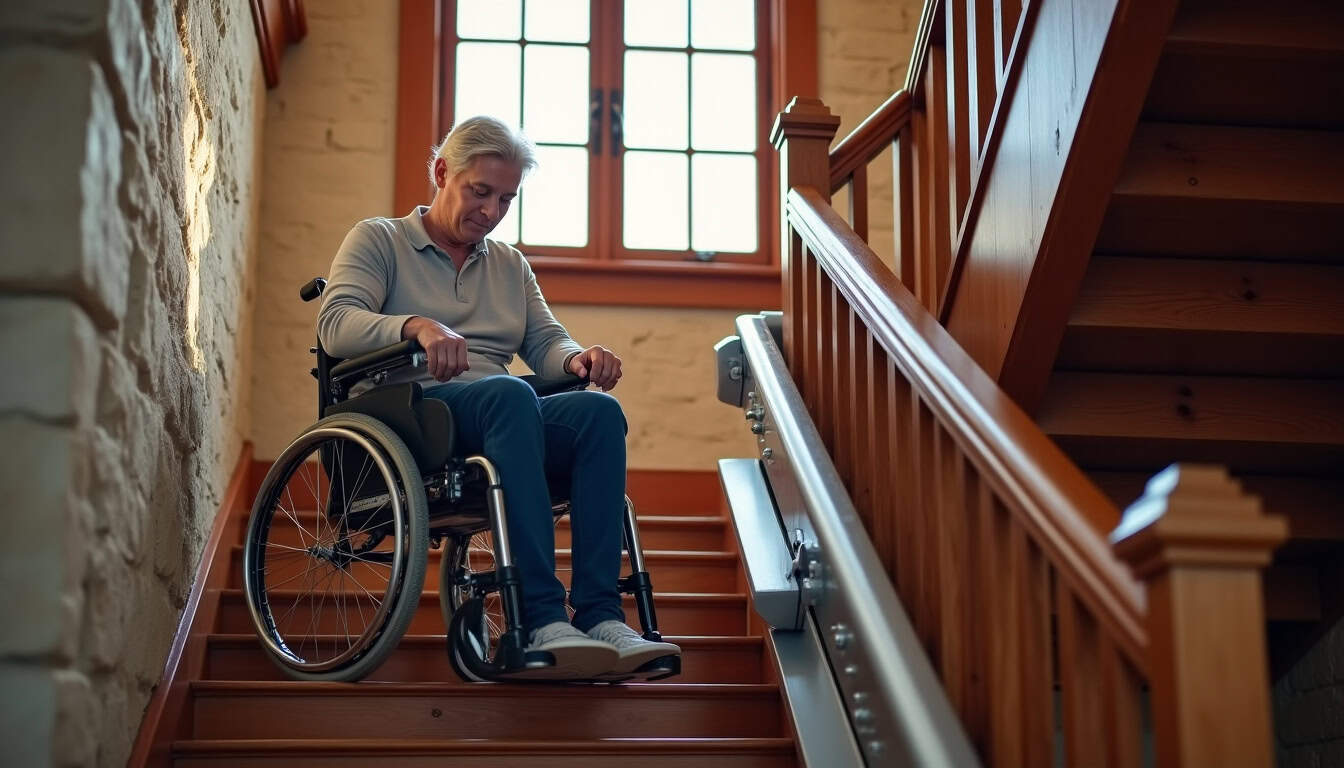Comparaison visuelle de différents modèles de monte-escaliers en situation réelle dans une maison normande