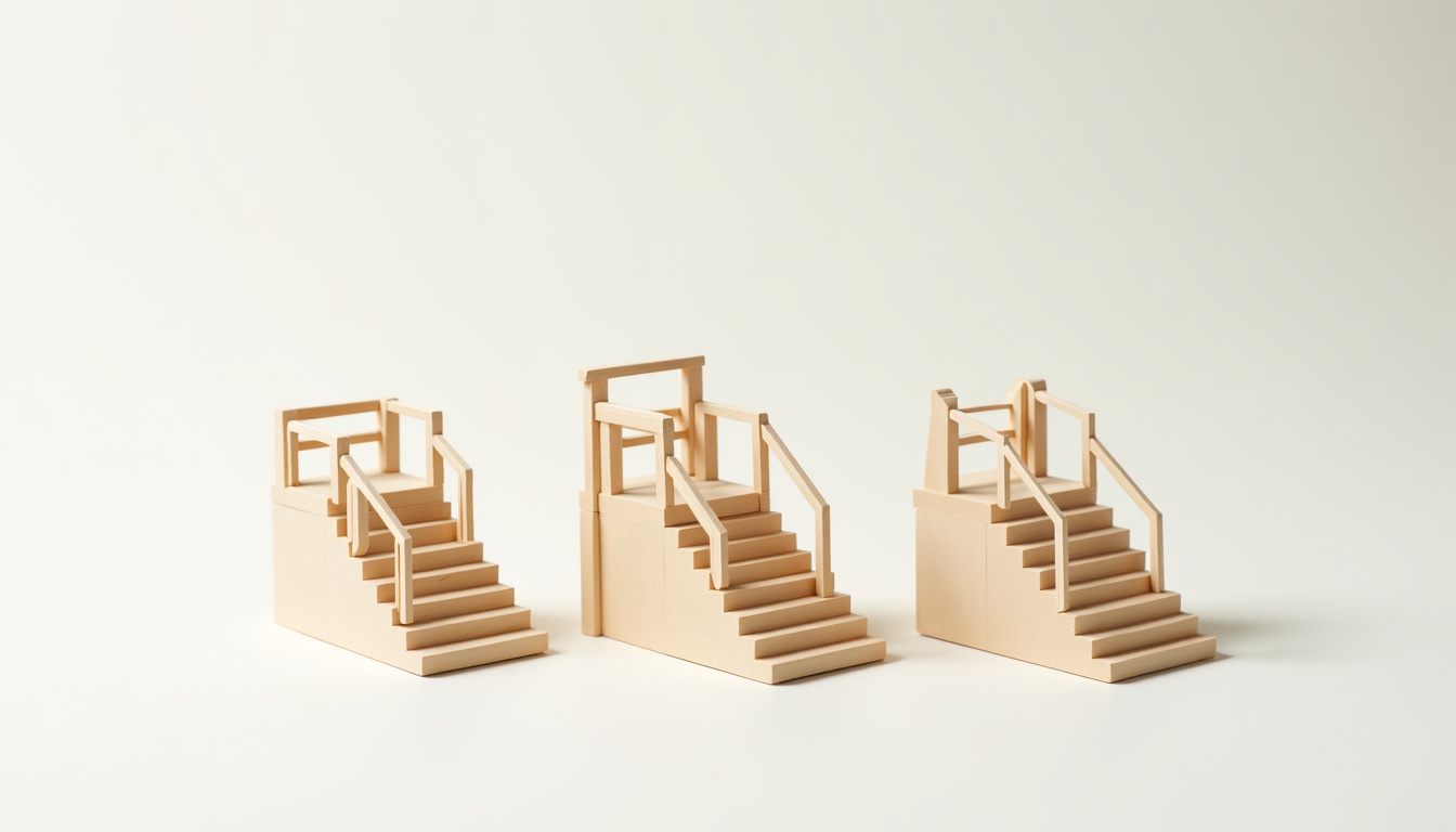 Comparaison visuelle des différents types de monte-escaliers: droit, tournant et extérieur