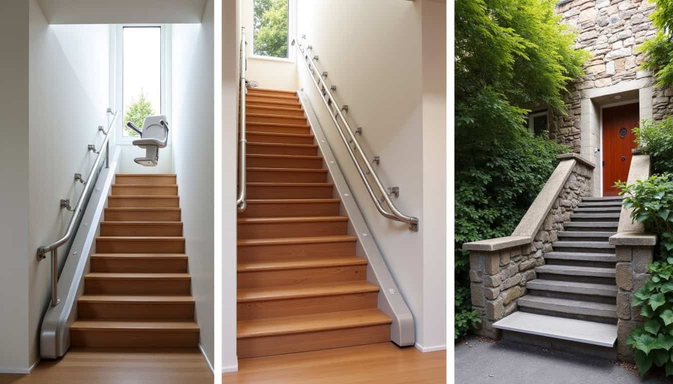 Comparaison visuelle des différents types de monte-escaliers installés à Bignoux