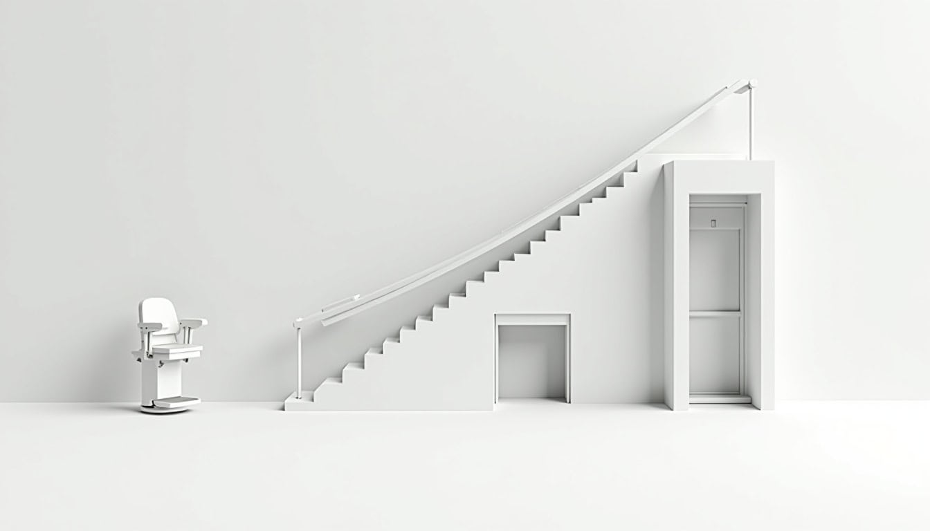 Comparaison visuelle entre un monte-escalier, une plateforme élévatrice et un mini-ascenseur