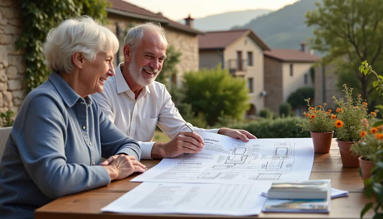 Conseiller en mobilité présentant un devis pour un monte-escalier à un habitant de Grambois