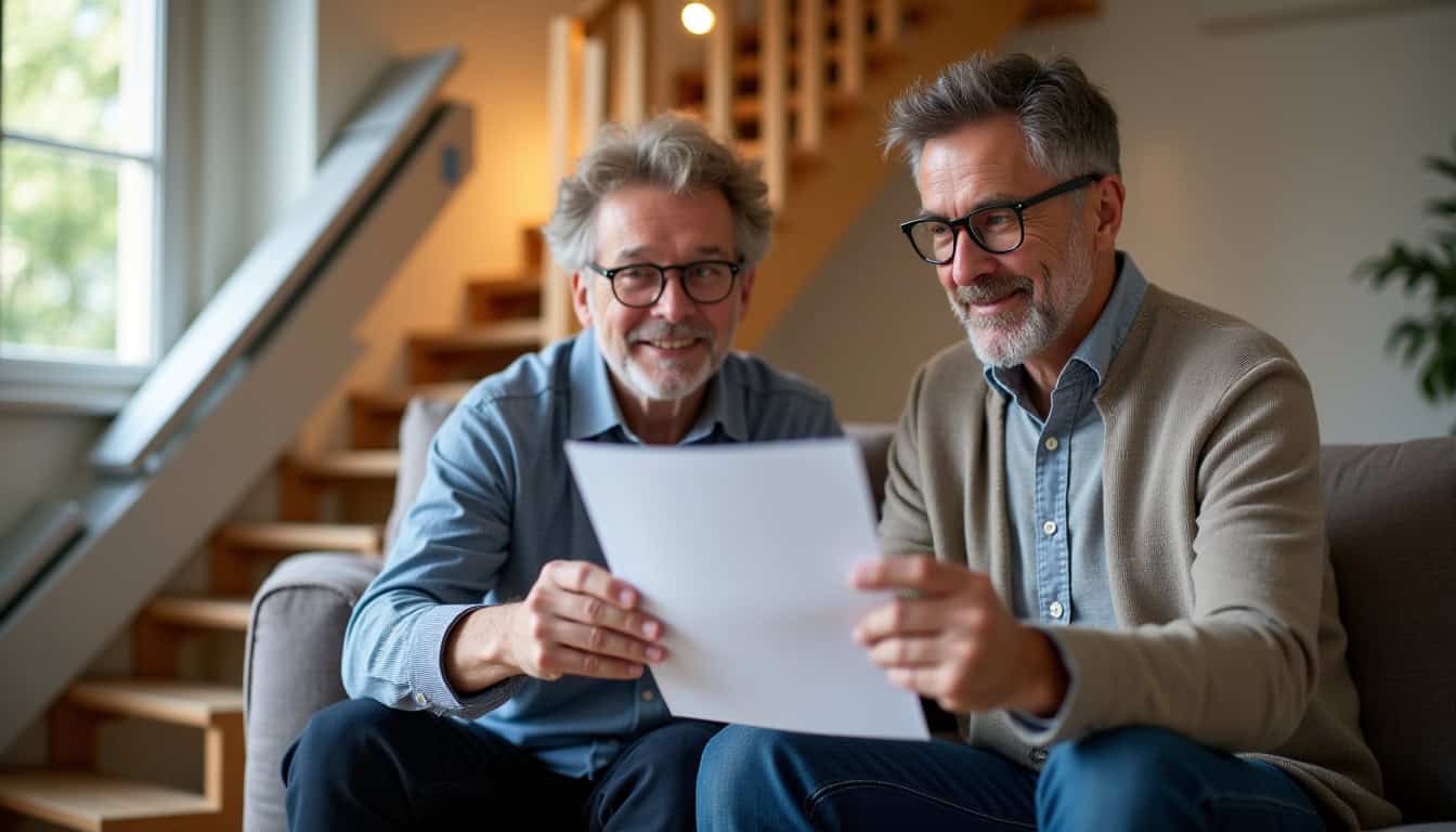 Conseiller en train de présenter un devis pour un monte-escalier à un client à Lauwin-Planque