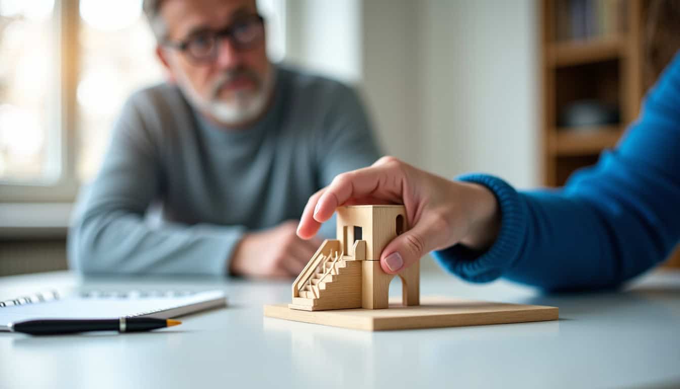 Conseiller présentant un devis personnalisé pour un monte-escalier à Willer-sur-Thur