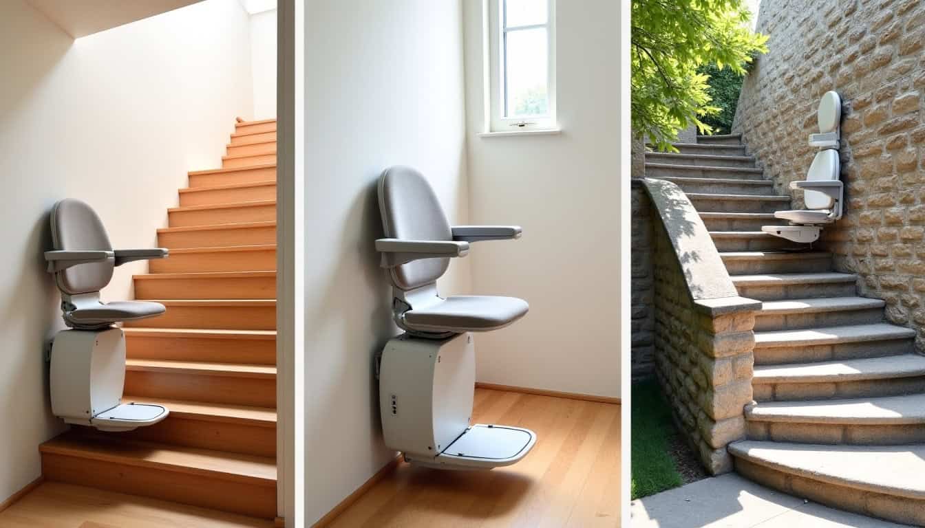 Différents modèles de monte escalier installés à Bourgueil: droit, tournant et extérieur